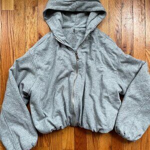 Free People Movement Grey Zip Up Cropped Bubble Hoodie